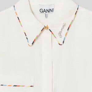 GANNI FLUID MODAL LONG SLEEVE RAGLAN SHIRT - IVORY - SIZE 36 - NWT